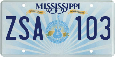 MS license plate ZSA103