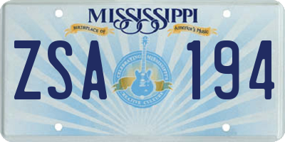 MS license plate ZSA194