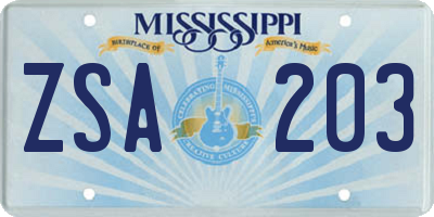 MS license plate ZSA203