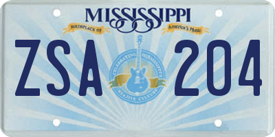 MS license plate ZSA204