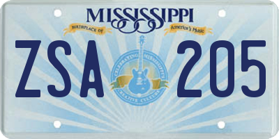 MS license plate ZSA205