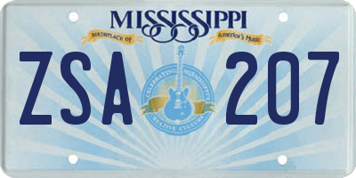MS license plate ZSA207