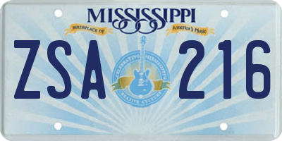 MS license plate ZSA216