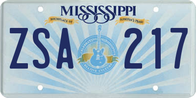 MS license plate ZSA217