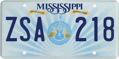 MS license plate ZSA218