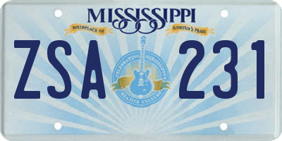 MS license plate ZSA231