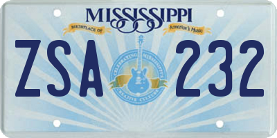 MS license plate ZSA232