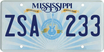 MS license plate ZSA233
