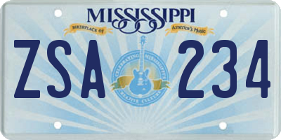 MS license plate ZSA234