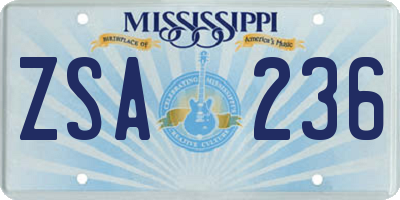MS license plate ZSA236
