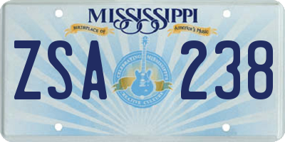 MS license plate ZSA238