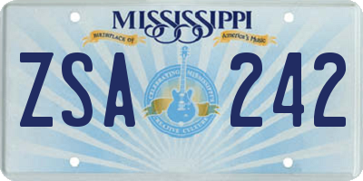 MS license plate ZSA242