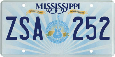 MS license plate ZSA252
