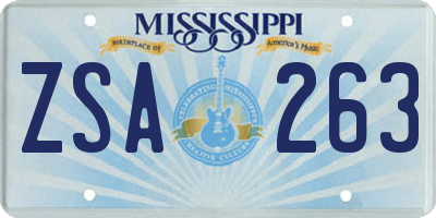 MS license plate ZSA263
