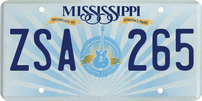 MS license plate ZSA265
