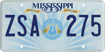 MS license plate ZSA275