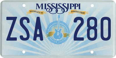 MS license plate ZSA280