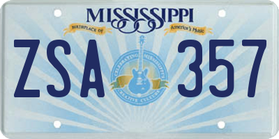MS license plate ZSA357