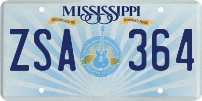 MS license plate ZSA364