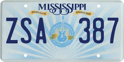 MS license plate ZSA387