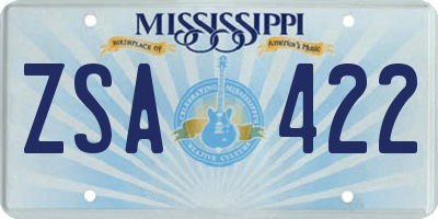 MS license plate ZSA422