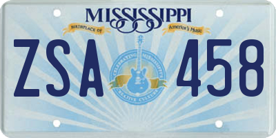 MS license plate ZSA458