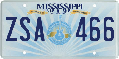 MS license plate ZSA466