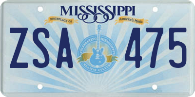 MS license plate ZSA475
