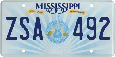 MS license plate ZSA492