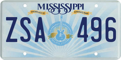 MS license plate ZSA496