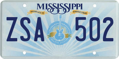 MS license plate ZSA502