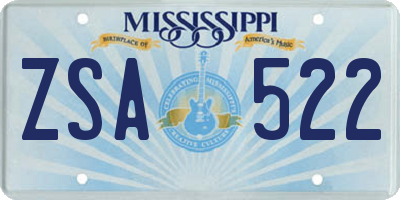 MS license plate ZSA522