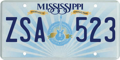 MS license plate ZSA523
