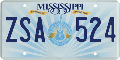 MS license plate ZSA524