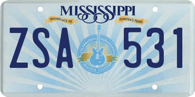 MS license plate ZSA531