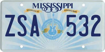 MS license plate ZSA532
