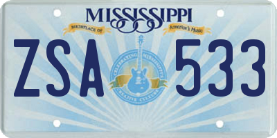 MS license plate ZSA533