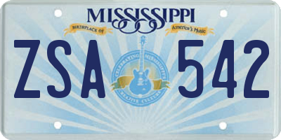 MS license plate ZSA542