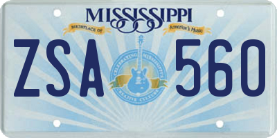 MS license plate ZSA560