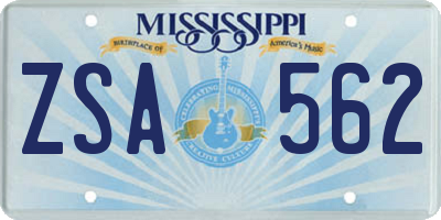 MS license plate ZSA562