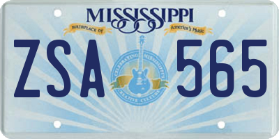 MS license plate ZSA565
