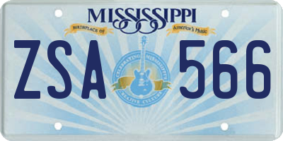 MS license plate ZSA566