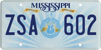 MS license plate ZSA602