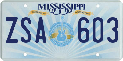 MS license plate ZSA603