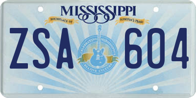MS license plate ZSA604
