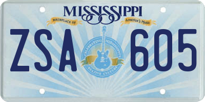 MS license plate ZSA605