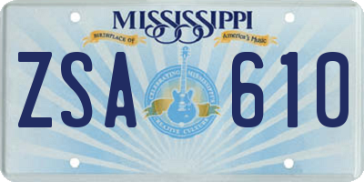 MS license plate ZSA610