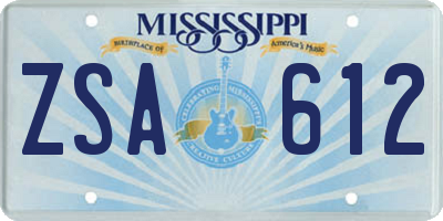 MS license plate ZSA612