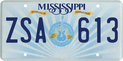 MS license plate ZSA613