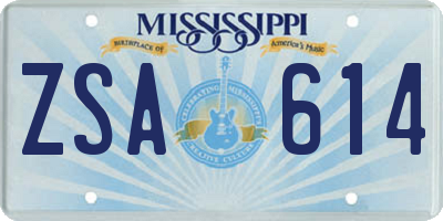 MS license plate ZSA614